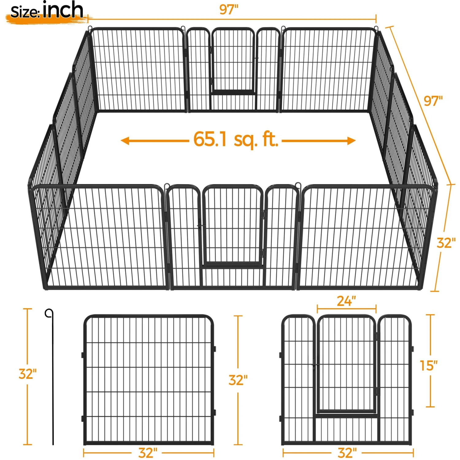 Yaheetech 12-Panel 32-in H Dog Playpen With Door Black, Medium - Image 3