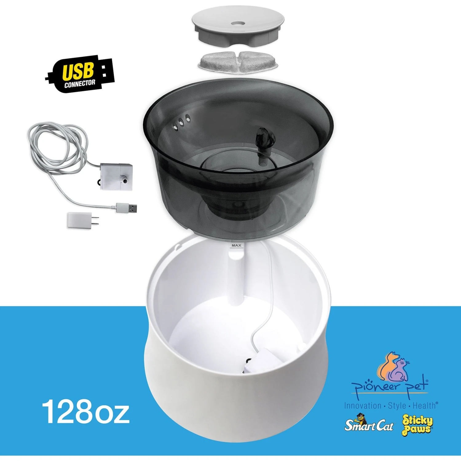 Pioneer Pet Vortex Elevated Drinking Dog Fountain, Gray, Medium - Image 5