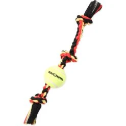 Mammoth Color 3 Knot Rope Tug With Tennis Ball For Dogs, Color Varies