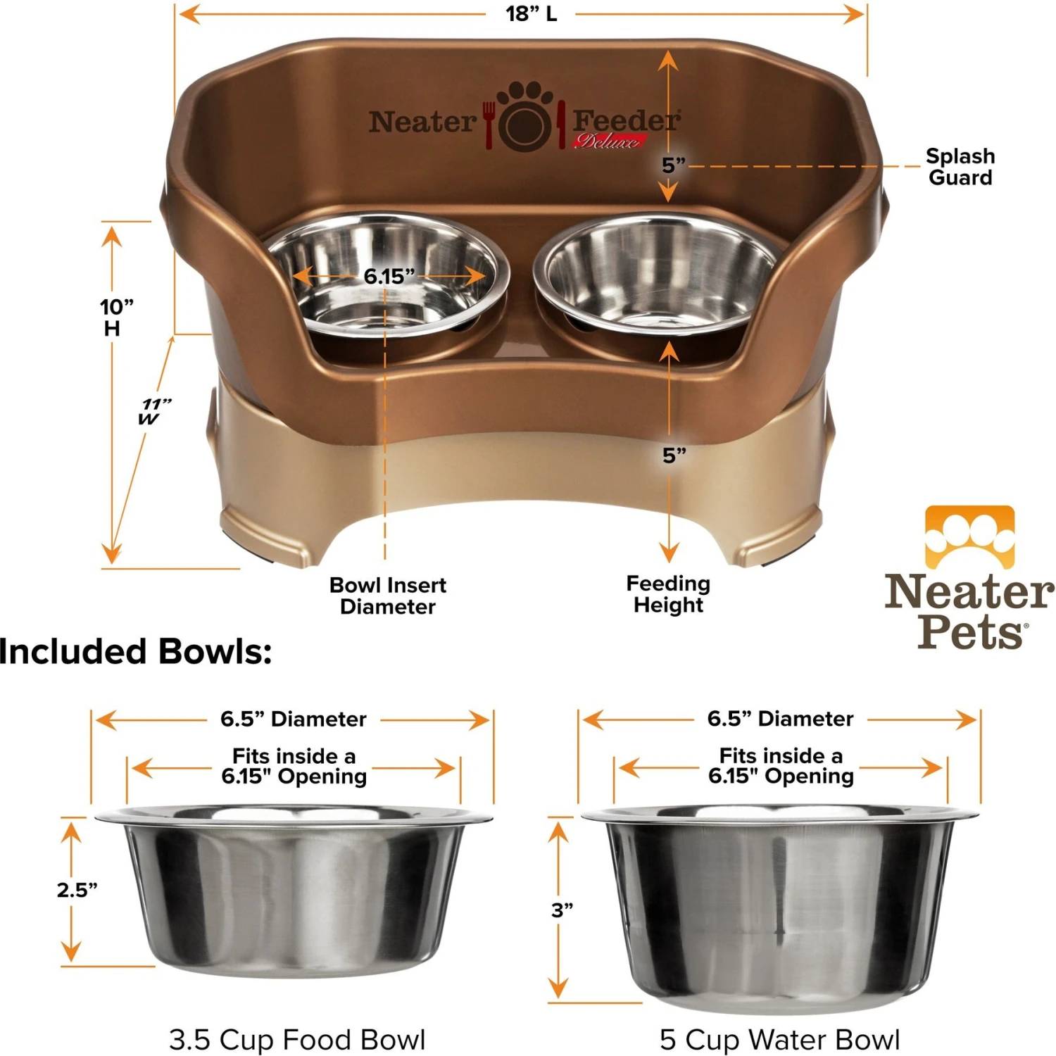 Neater Pets Neater Feeder Deluxe Elevated & Mess-Proof Dog Bowls, Bronze - Image 3