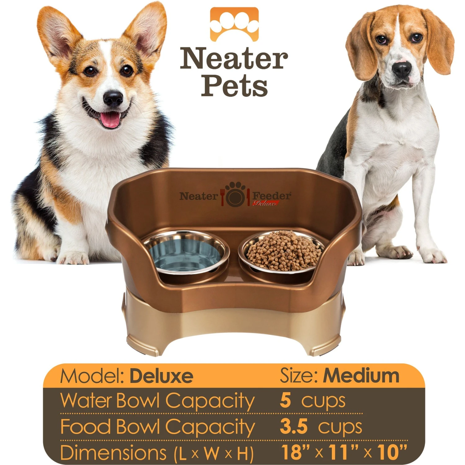 Neater Pets Neater Feeder Deluxe Elevated & Mess-Proof Dog Bowls, Bronze - Image 4