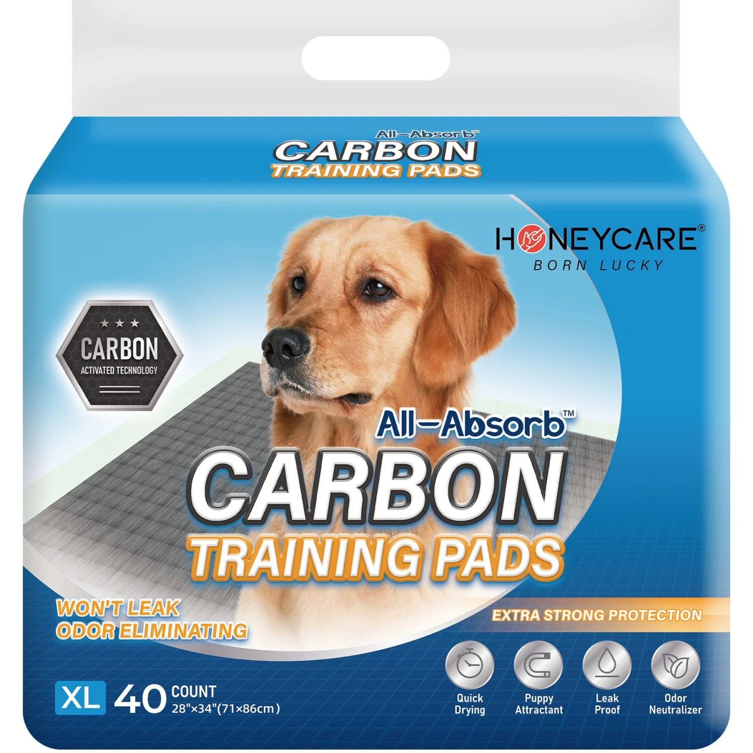 Honey Care All-Absorb Charcoal Carbon Eliminating Urine Odor Dog Training Pads, 28x34-in, 40 Count